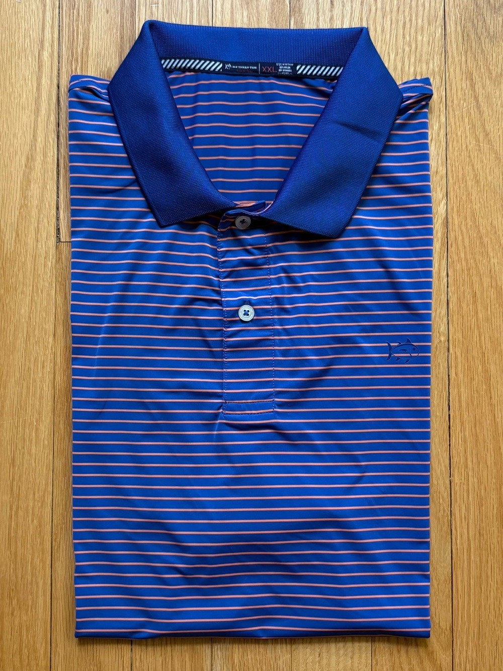 Southern Tide ‘Tide to Trail’ Mens Short Sleeve Polo 2XL Blue Orange Stripes